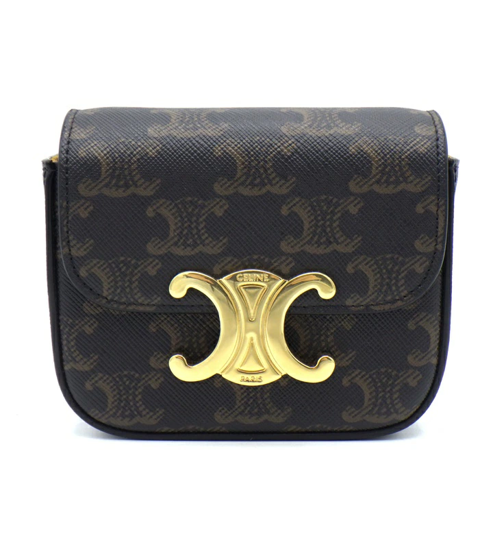 CELINE セリーヌ トリオンフ キャンバス カーフスキン ショルダー ポーチ バッグ