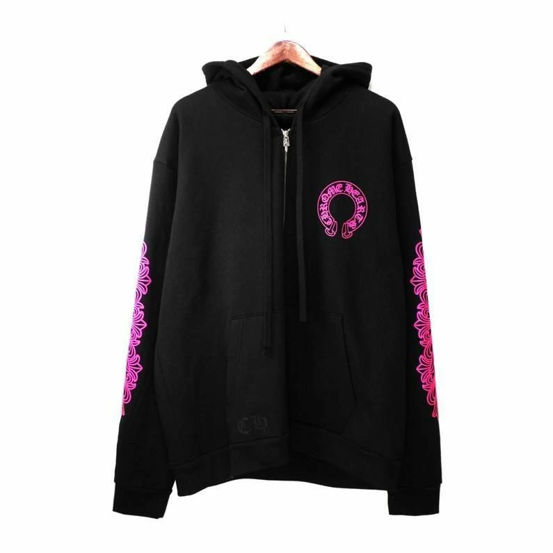 CHROME HEARTS クロムハーツ 袖 フローラル バック ホースシュー ロゴ プリント ジップアップ スウェット フーディ パーカー