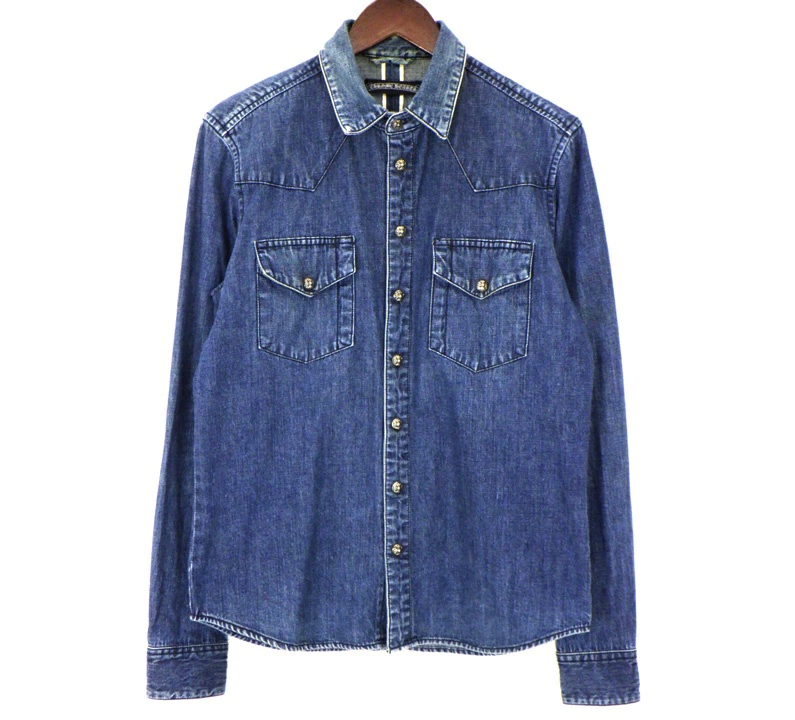 CHROME HEARTS クロムハーツ オールド デニム ウェスタン 袖 クロス パッチ クロスボール デニム シャツ