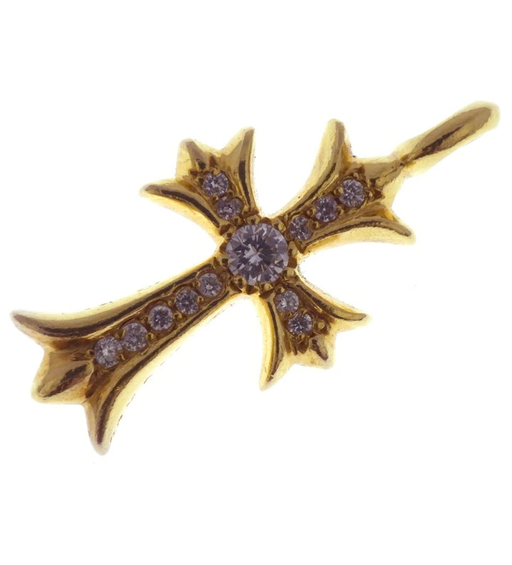 CHROME HEARTS クロムハーツ タイニー ファットクロス PAVE ダイヤ チャーム ゴールド ネックレス トップ