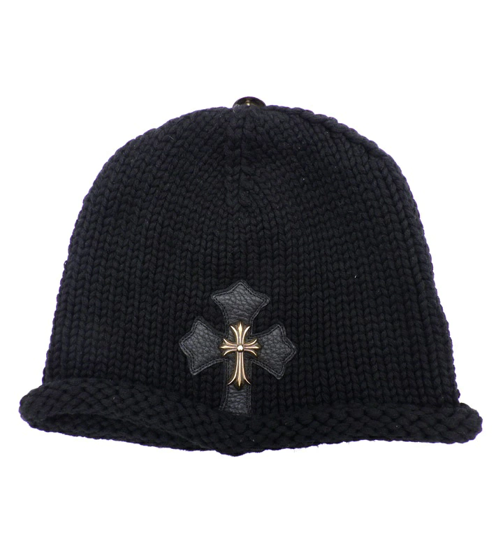 CHROME HEARTS クロムハーツ SML CH CRS レザークロスパッチ カシミヤ ニット ビーニー