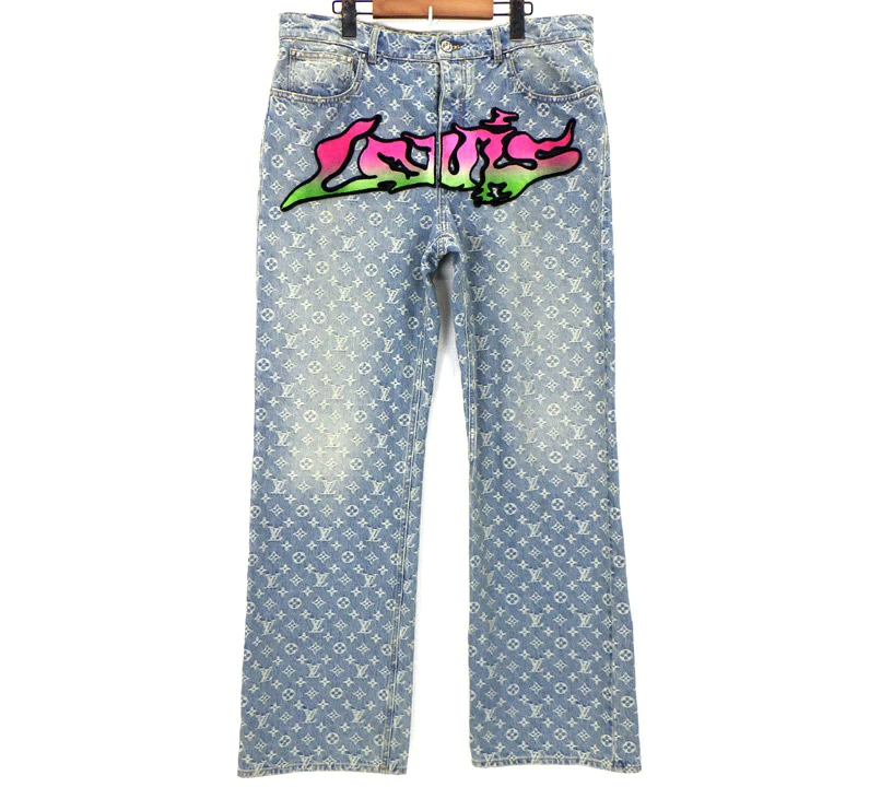 LOUIS VUITTON ルイヴィトン 22SS グラフィティ ワッペン モノグラム バギー ウォッシュ デニム パンツ